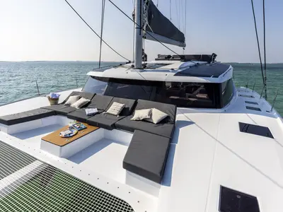 Panthours, a Fountaine Pajot Aura 51 catamaran at Ventimiglia, Italy
