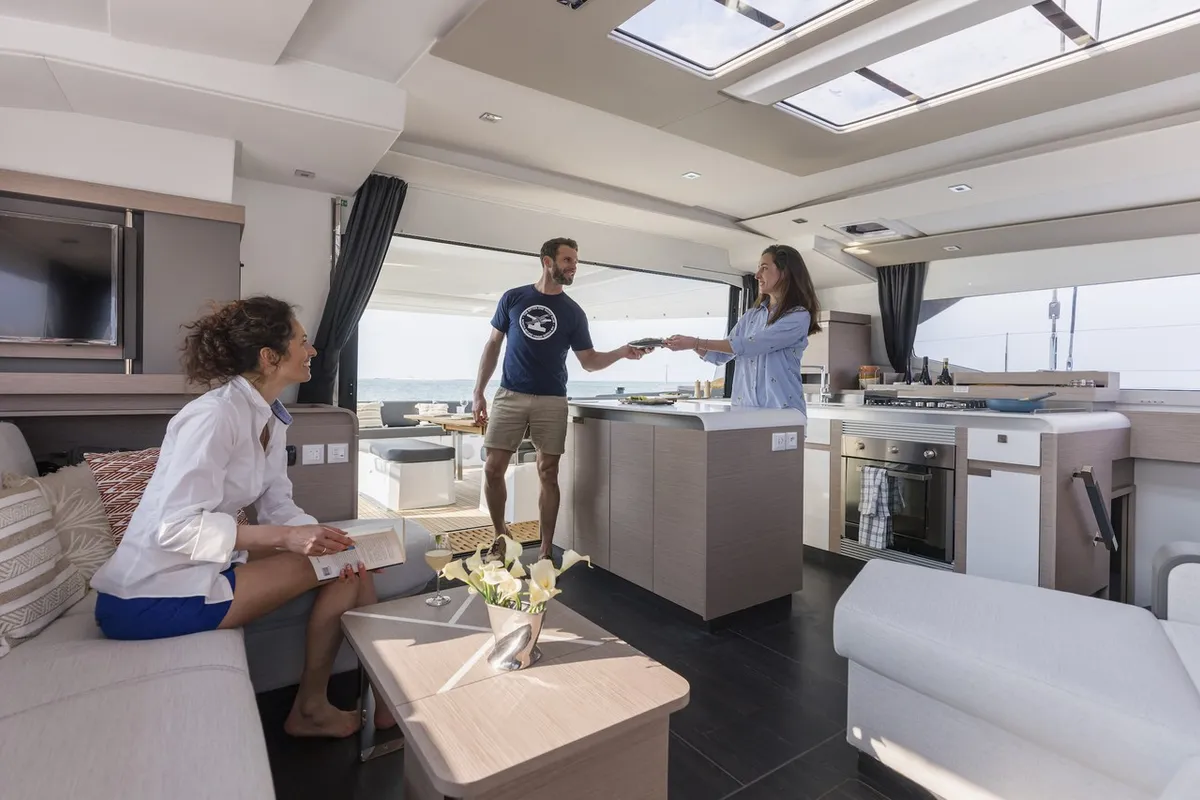 Panthours, a Fountaine Pajot Aura 51 catamaran at Ventimiglia, Italy