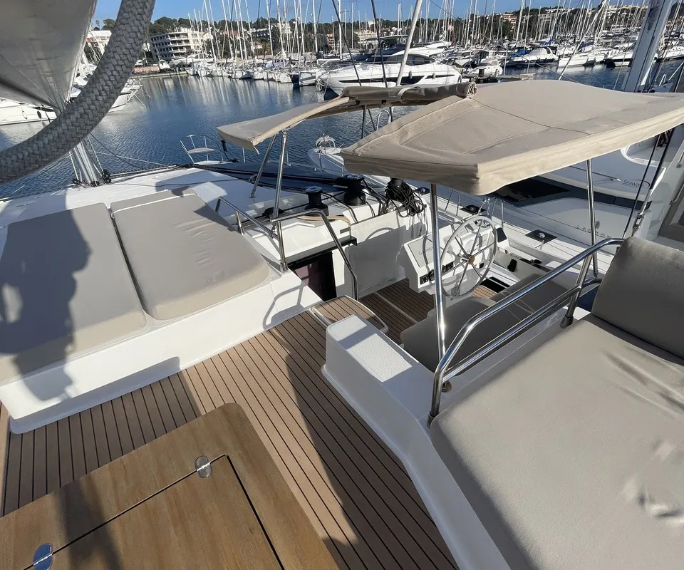 Panthours, a Fountaine Pajot Aura 51 catamaran at Ventimiglia, Italy