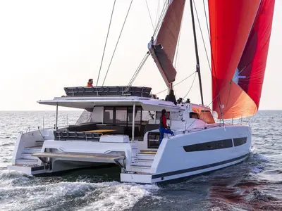 Panthours, a Fountaine Pajot Aura 51 catamaran at Ventimiglia, Italy