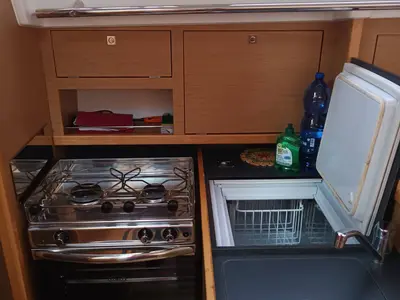 Galley of Pupatella, a Jeanneau Sun Odyssey 319 sailboat at Tonnarella, Italy