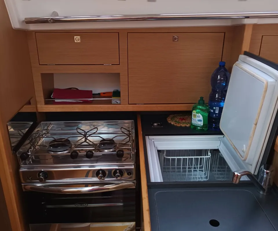 Galley of Pupatella, a Jeanneau Sun Odyssey 319 sailboat at Tonnarella, Italy