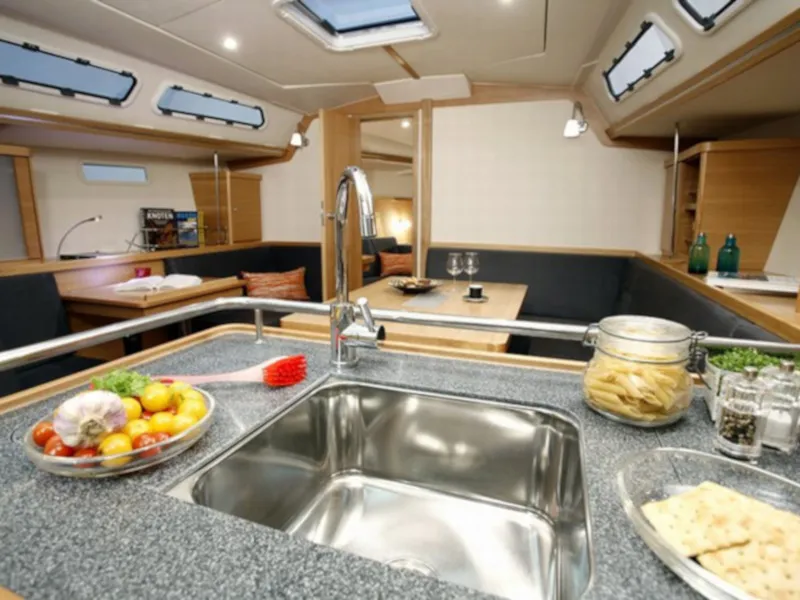 Galley of Divine Caroline, a Hanse 430e sailboat at Altefähr, Germany