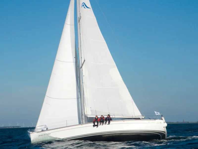 Exterior view of Divine Caroline, a Hanse 430e sailboat at Altefähr, Germany