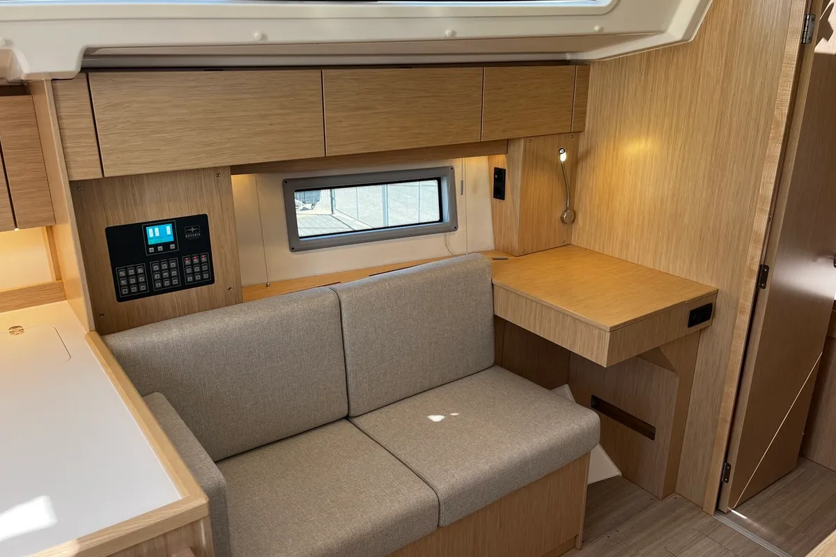 Salon of Babe, a Bavaria C38 sailboat at La Rochelle, France