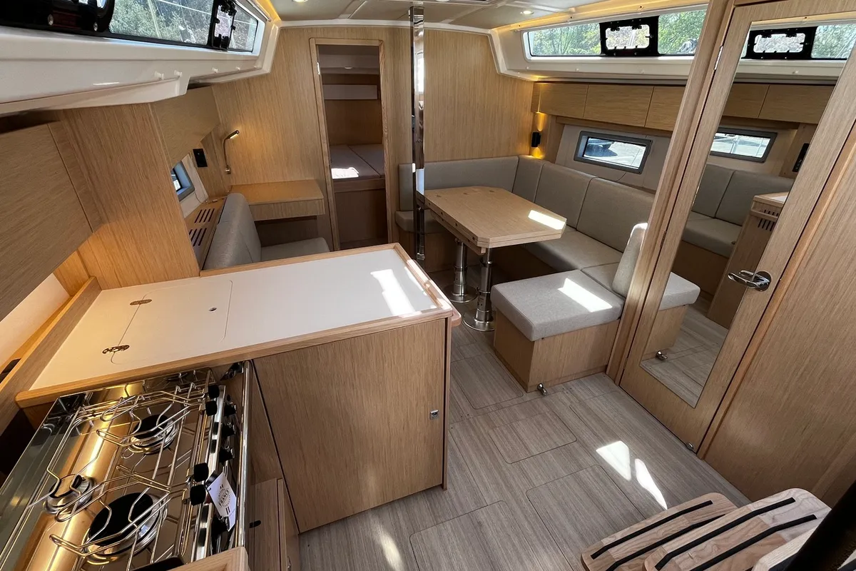 Salon of Babe, a Bavaria C38 sailboat at La Rochelle, France