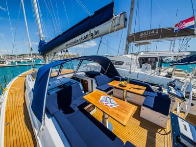 Deck of Whistler, a Hanse 460 sailboat at Seget Donji, Croatia