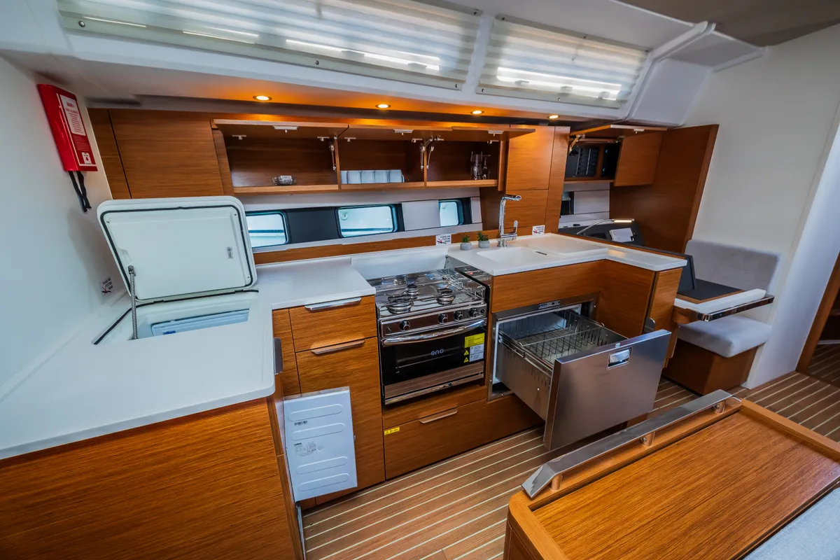 Galley of Whistler, a Hanse 460 sailboat at Seget Donji, Croatia