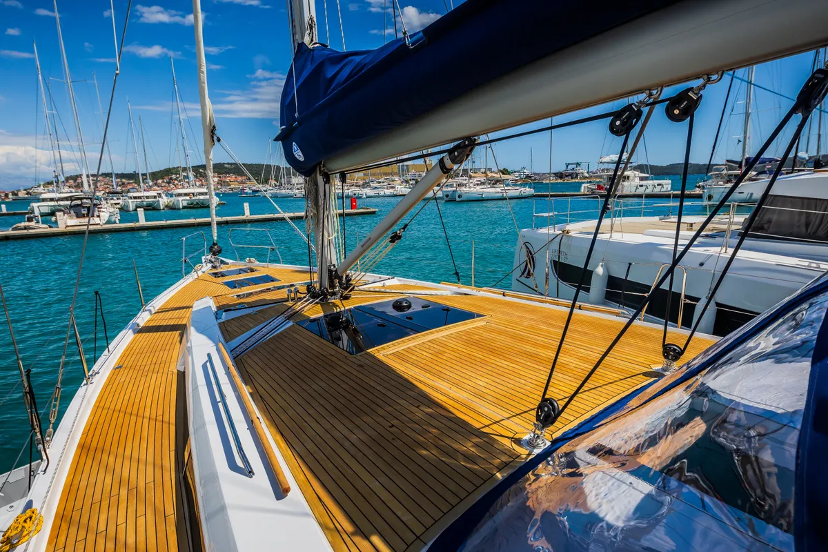 Deck of Whistler, a Hanse 460 sailboat at Seget Donji, Croatia