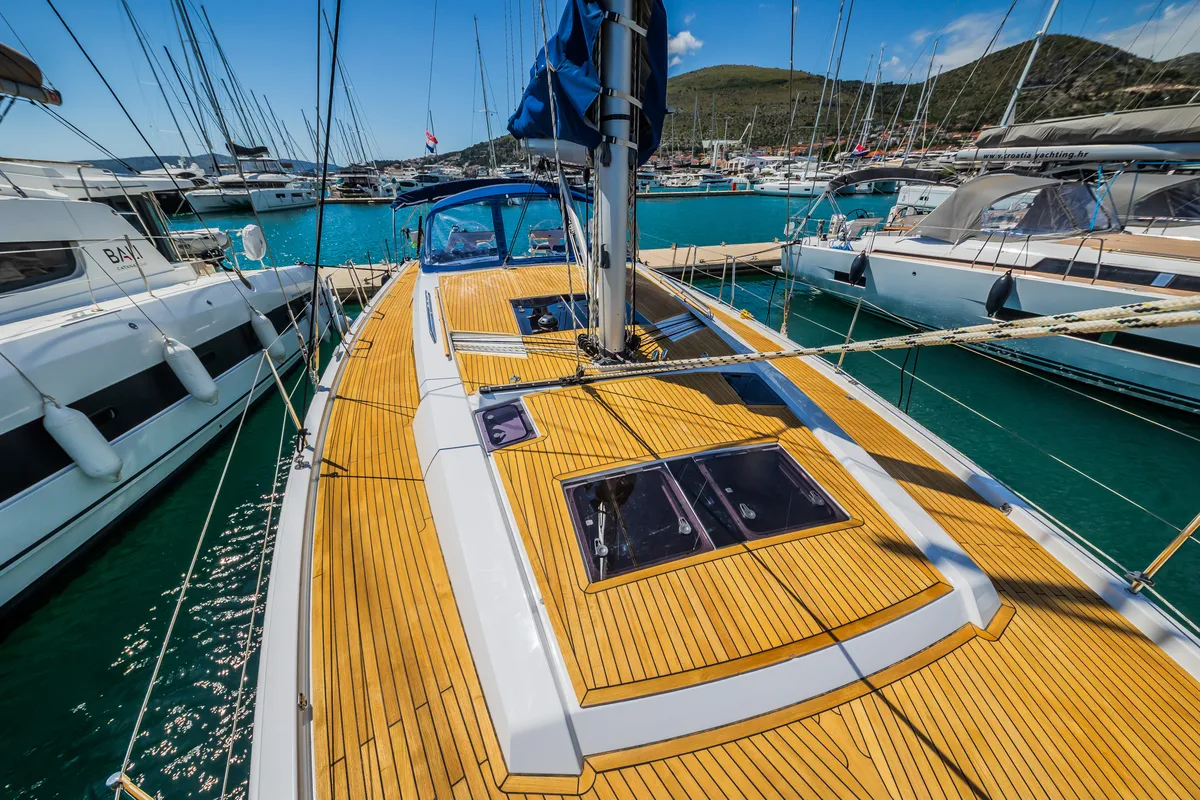 Deck of Whistler, a Hanse 460 sailboat at Seget Donji, Croatia