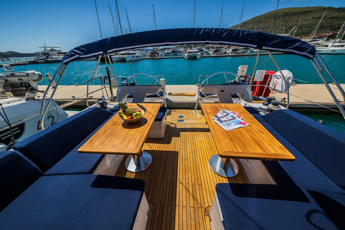 Deck of Whistler, a Hanse 460 sailboat at Seget Donji, Croatia