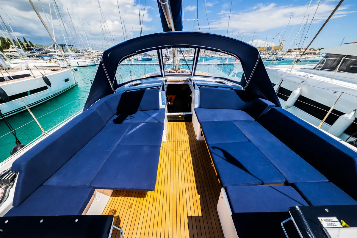 Deck of Whistler, a Hanse 460 sailboat at Seget Donji, Croatia