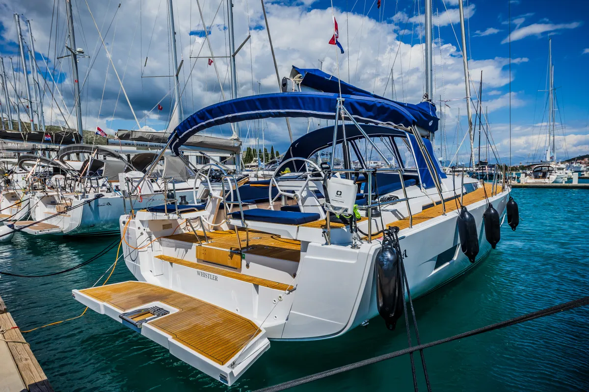 Exterior view of Whistler, a Hanse 460 sailboat at Seget Donji, Croatia