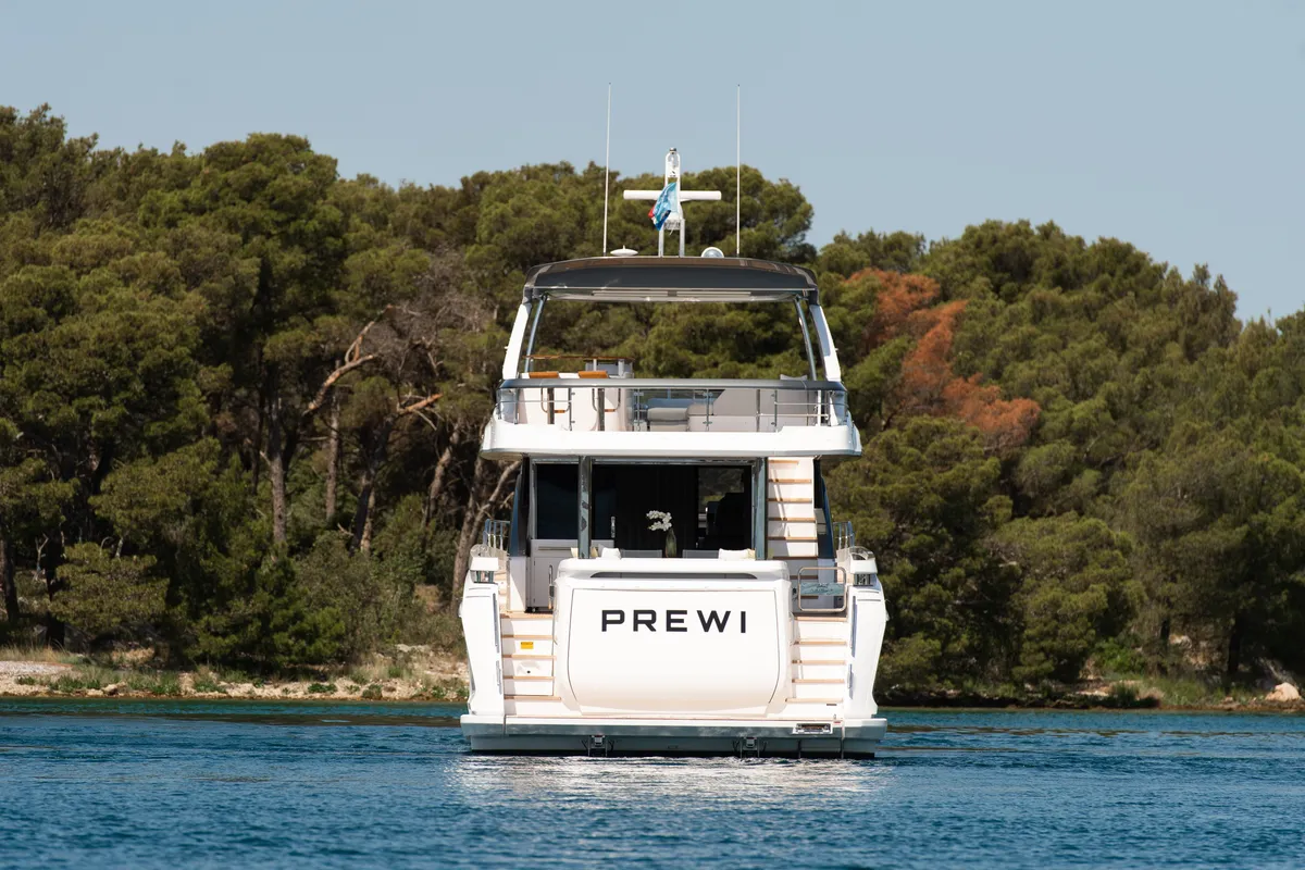 Exterior view of PREWI, a Azimut 78 Fly motor yacht at Grad Šibenik, Croatia