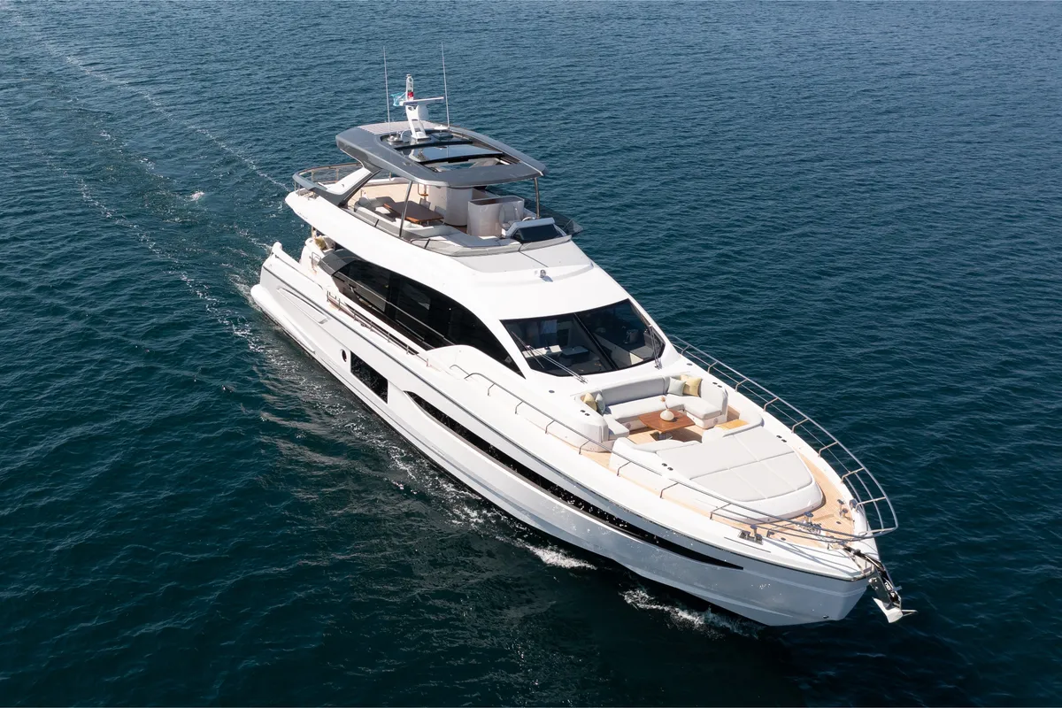 Exterior view of PREWI, a Azimut 78 Fly motor yacht at Grad Šibenik, Croatia