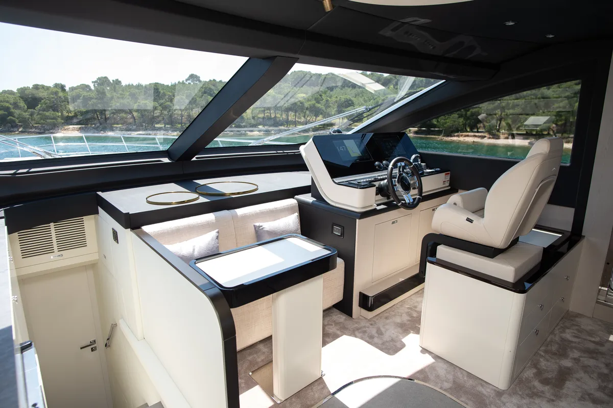 Cockpit of PREWI, a Azimut 78 Fly motor yacht at Grad Šibenik, Croatia