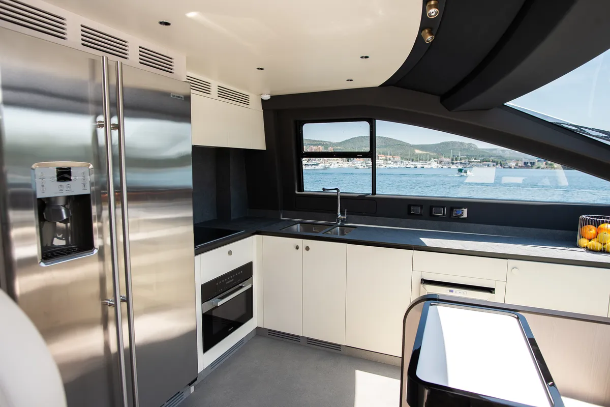 Galley of PREWI, a Azimut 78 Fly motor yacht at Grad Šibenik, Croatia