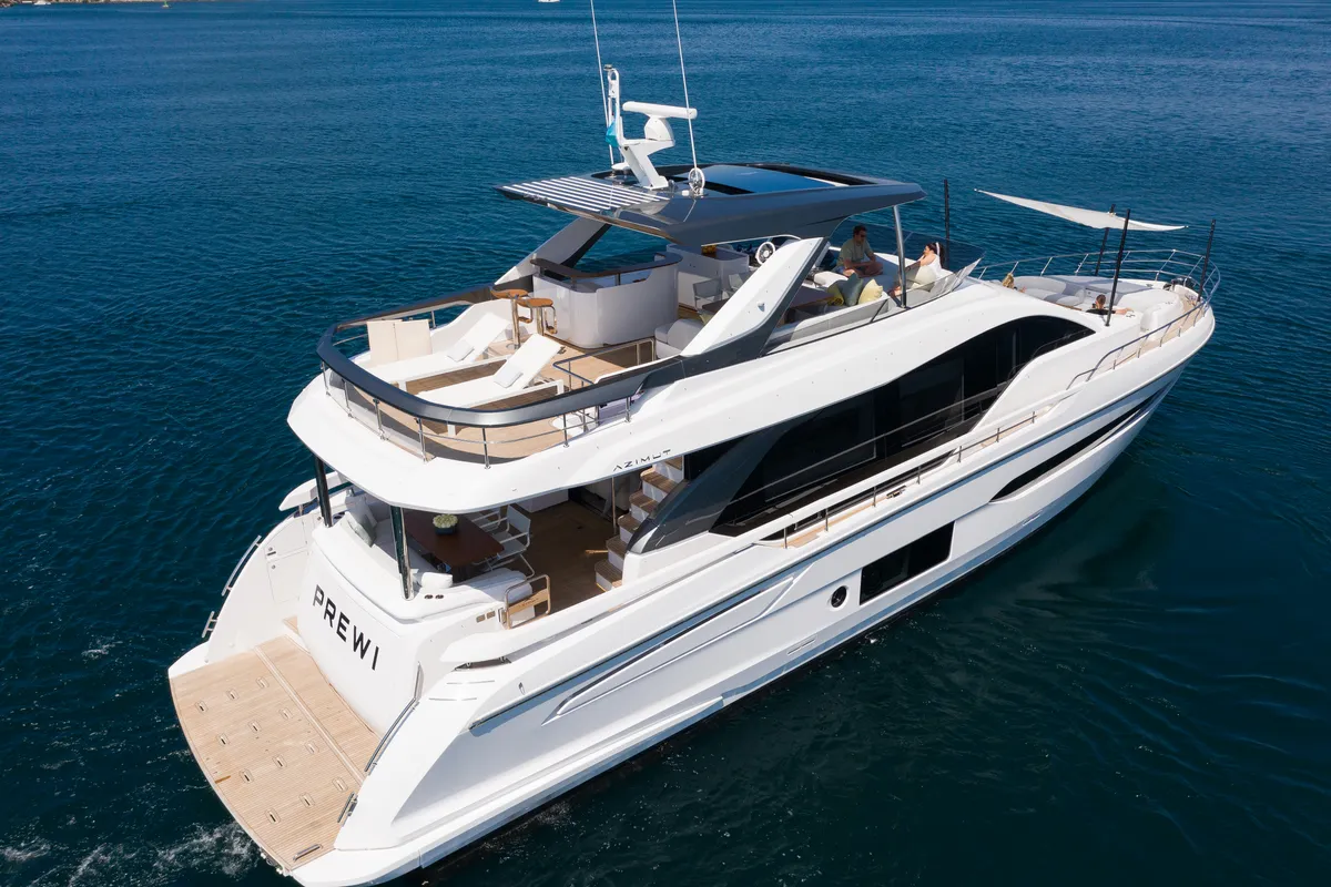 Exterior view of PREWI, a Azimut 78 Fly motor yacht at Grad Šibenik, Croatia