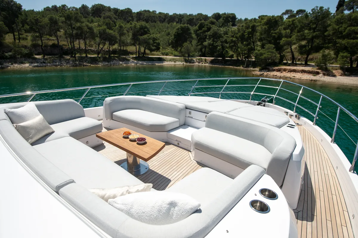 Deck of PREWI, a Azimut 78 Fly motor yacht at Grad Šibenik, Croatia