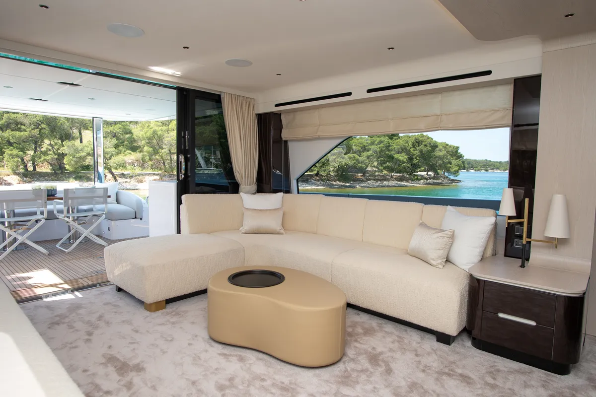 Salon of PREWI, a Azimut 78 Fly motor yacht at Grad Šibenik, Croatia