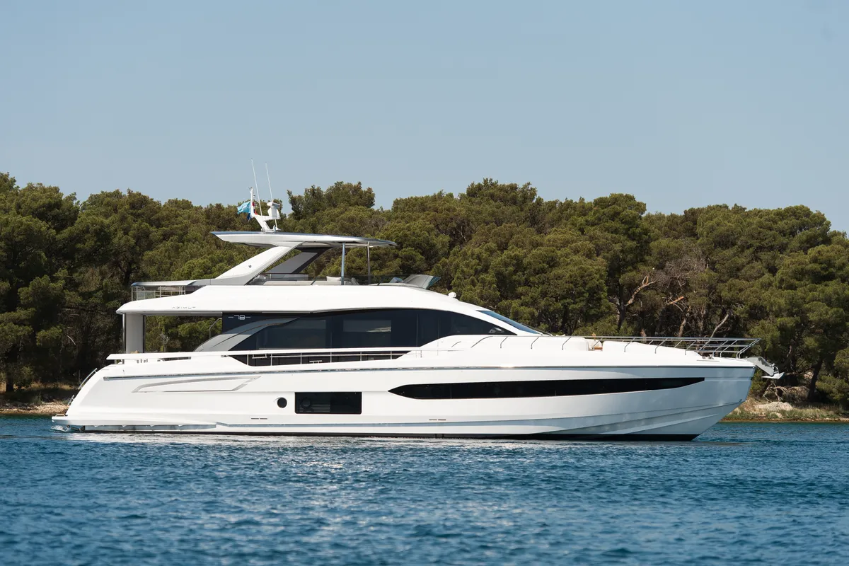Exterior view of PREWI, a Azimut 78 Fly motor yacht at Grad Šibenik, Croatia