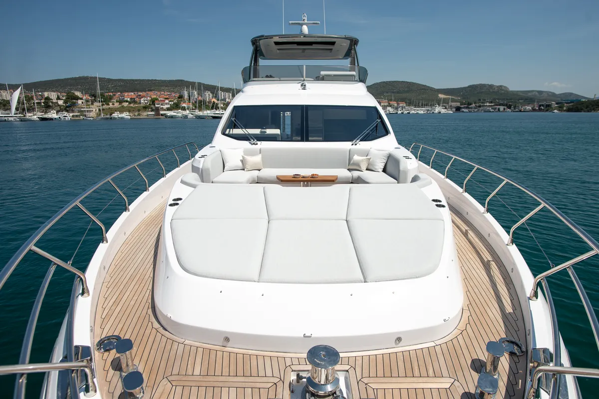 Deck of PREWI, a Azimut 78 Fly motor yacht at Grad Šibenik, Croatia