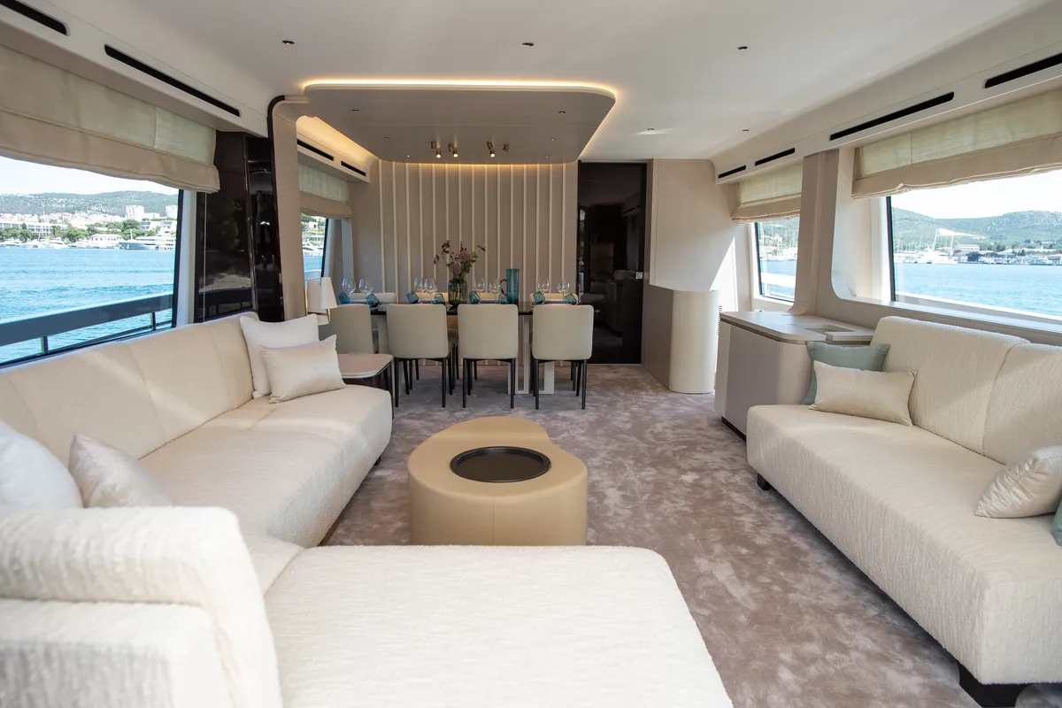 Salon of PREWI, a Azimut 78 Fly motor yacht at Grad Šibenik, Croatia