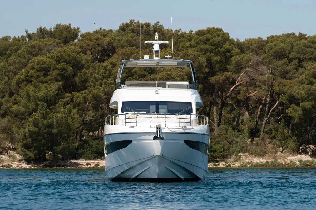 Exterior view of PREWI, a Azimut 78 Fly motor yacht at Grad Šibenik, Croatia