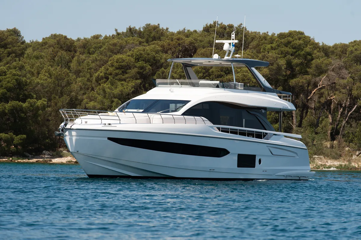 Exterior view of PREWI, a Azimut 78 Fly motor yacht at Grad Šibenik, Croatia