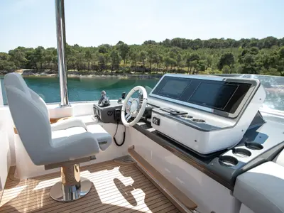 Cockpit of PREWI, a Azimut 78 Fly motor yacht at Grad Šibenik, Croatia