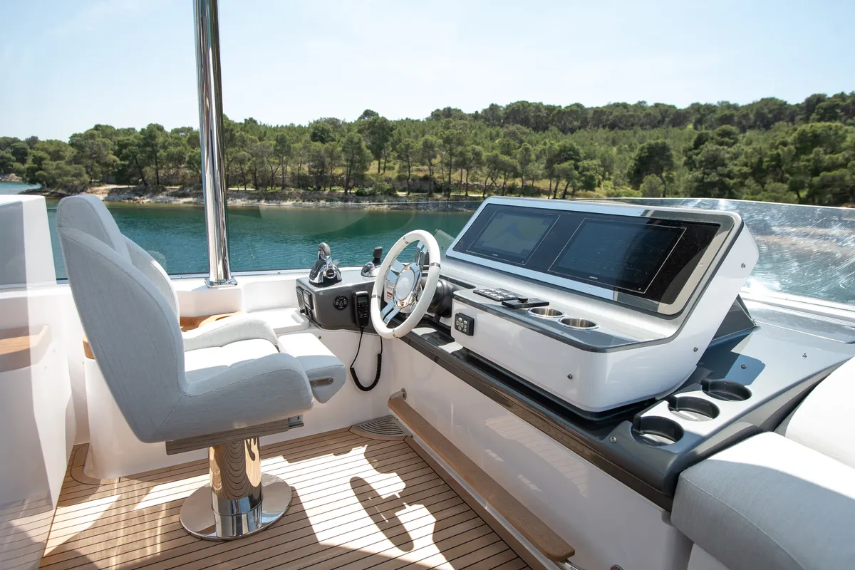 Cockpit of PREWI, a Azimut 78 Fly motor yacht at Grad Šibenik, Croatia