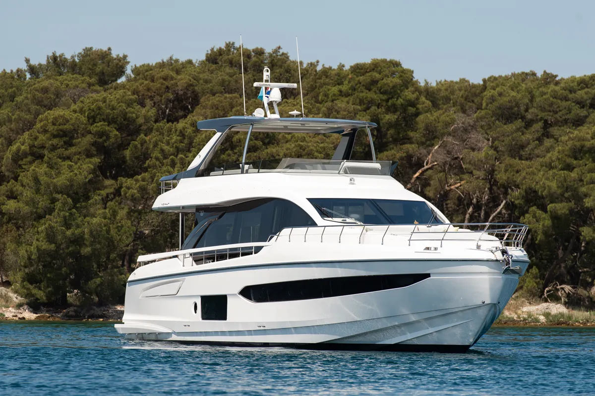 Exterior view of PREWI, a Azimut 78 Fly motor yacht at Grad Šibenik, Croatia
