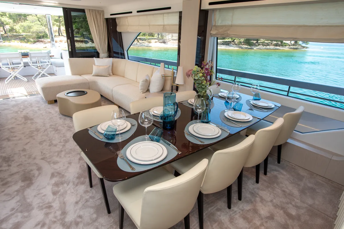Salon of PREWI, a Azimut 78 Fly motor yacht at Grad Šibenik, Croatia