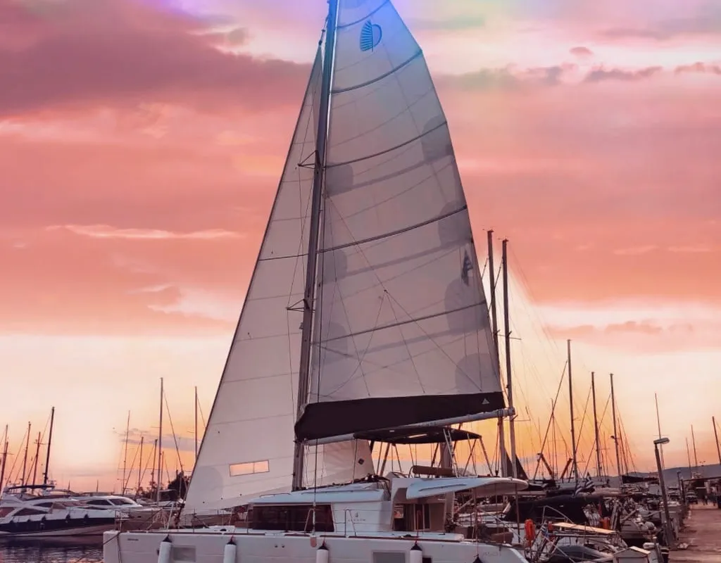 Exterior view of Aristofanis, a Lagoon 450 F catamaran at Municipal Unit of Lefkada, Greece