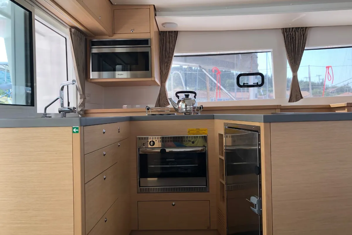 Galley of Aristofanis, a Lagoon 450 F catamaran at Municipal Unit of Lefkada, Greece