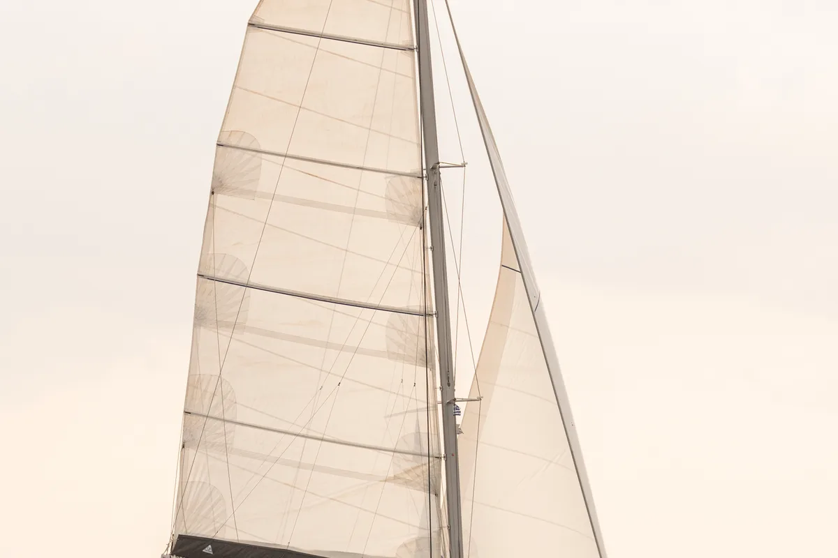 Exterior view of Myrto, a Lagoon 450 Fly catamaran at Preveza, Greece