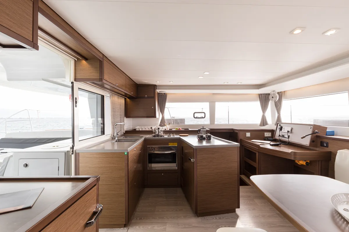 Galley of Myrto, a Lagoon 450 Fly catamaran at Preveza, Greece