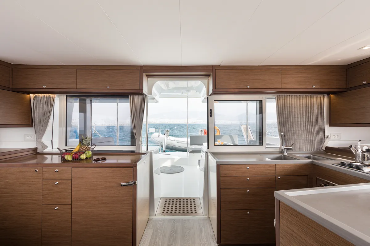 Galley of Myrto, a Lagoon 450 Fly catamaran at Preveza, Greece