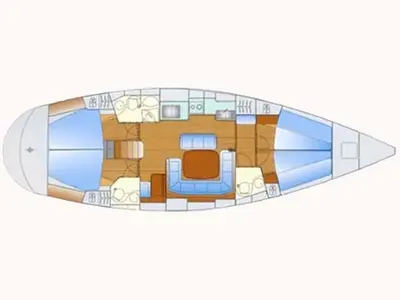Floor plan of Bavaria 47, a sailboat at Rhodes, Greece