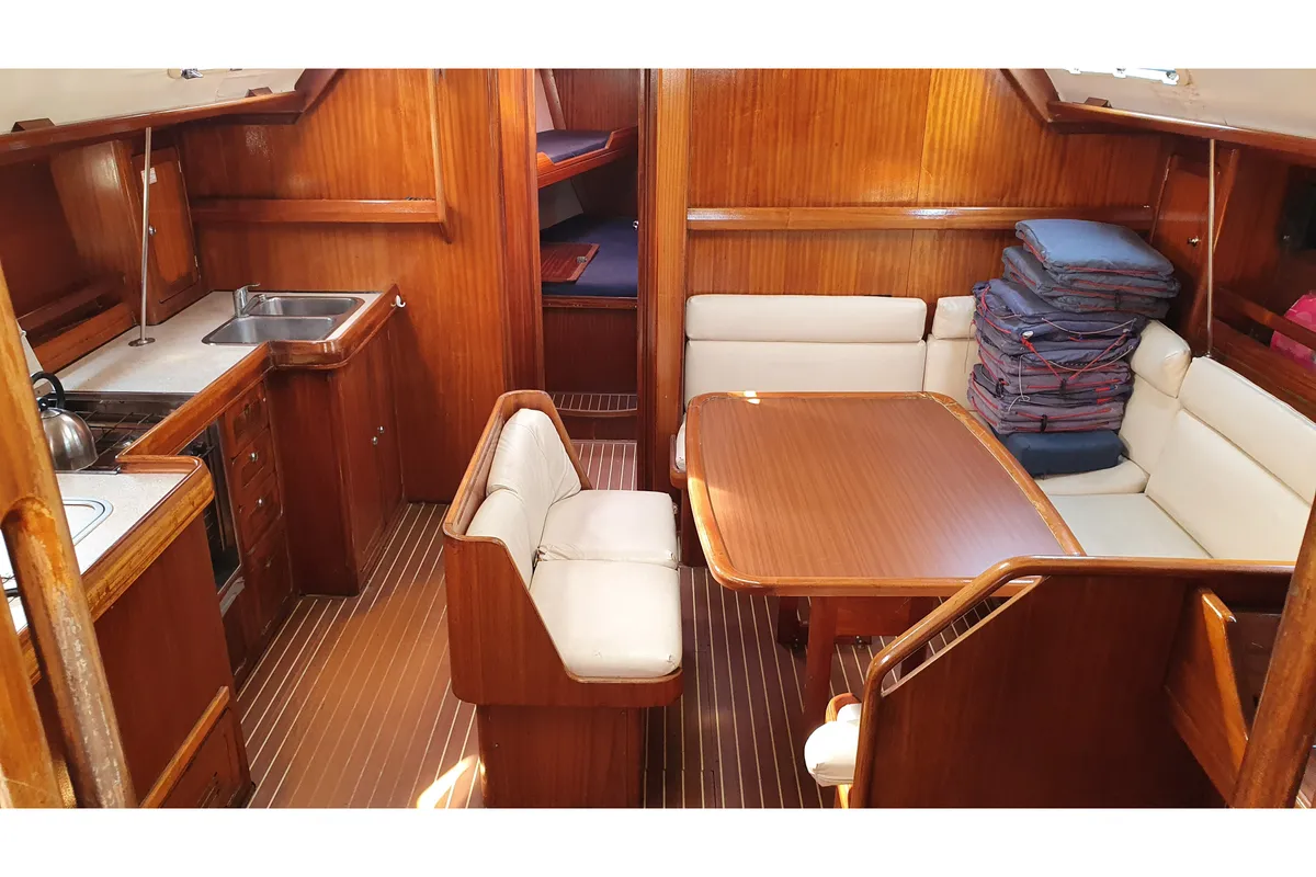 Salon of Bavaria 47, a sailboat at Rhodes, Greece