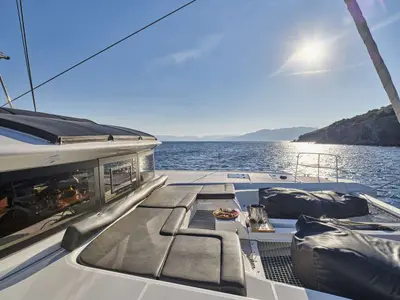 Andare Avanti, a Lagoon 50 catamaran at Municipal Unit of Nea Peramos, Greece