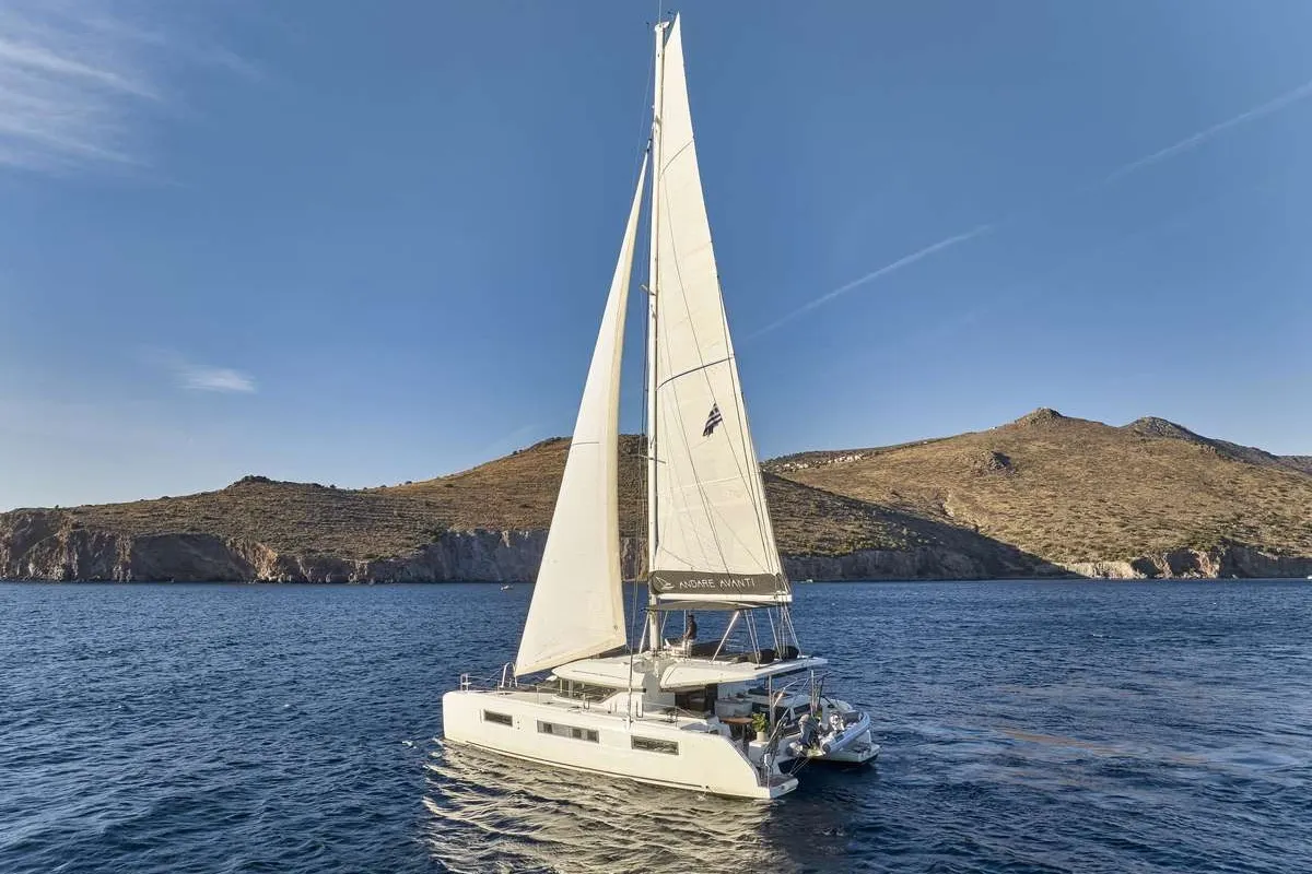 Andare Avanti, a Lagoon 50 catamaran at Municipal Unit of Nea Peramos, Greece