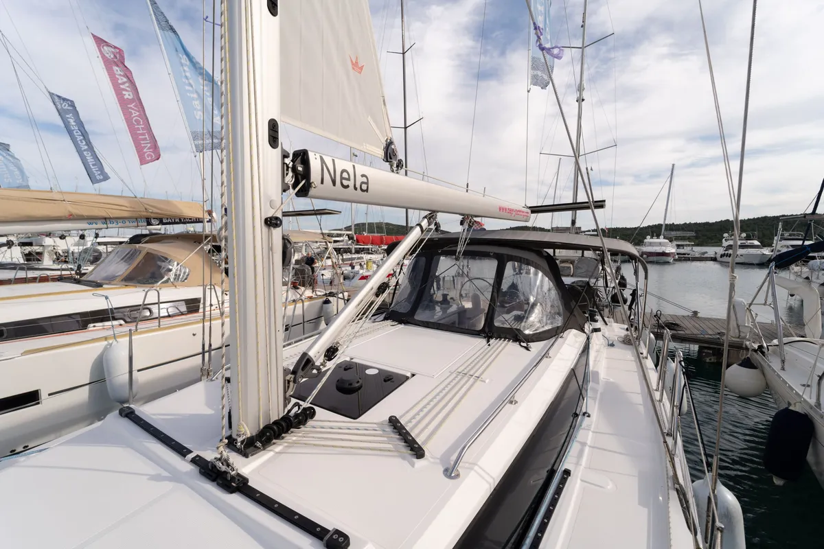 Cockpit of Nela, a Bavaria C38 sailboat at Pirovac, Croatia