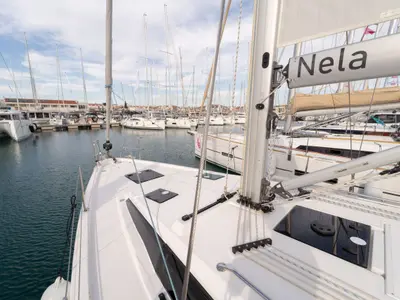 Deck of Nela, a Bavaria C38 sailboat at Pirovac, Croatia