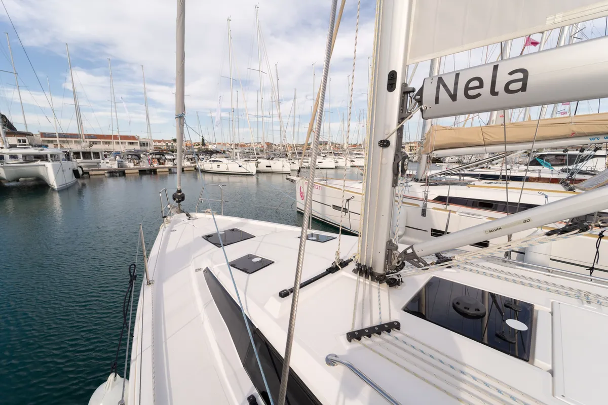 Deck of Nela, a Bavaria C38 sailboat at Pirovac, Croatia