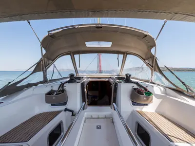 Cockpit of Vega, a Jeanneau Sun Odyssey 469 sailboat at Municipal Unit of Nea Peramos, Greece