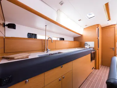 Galley of Vega, a Jeanneau Sun Odyssey 469 sailboat at Municipal Unit of Nea Peramos, Greece