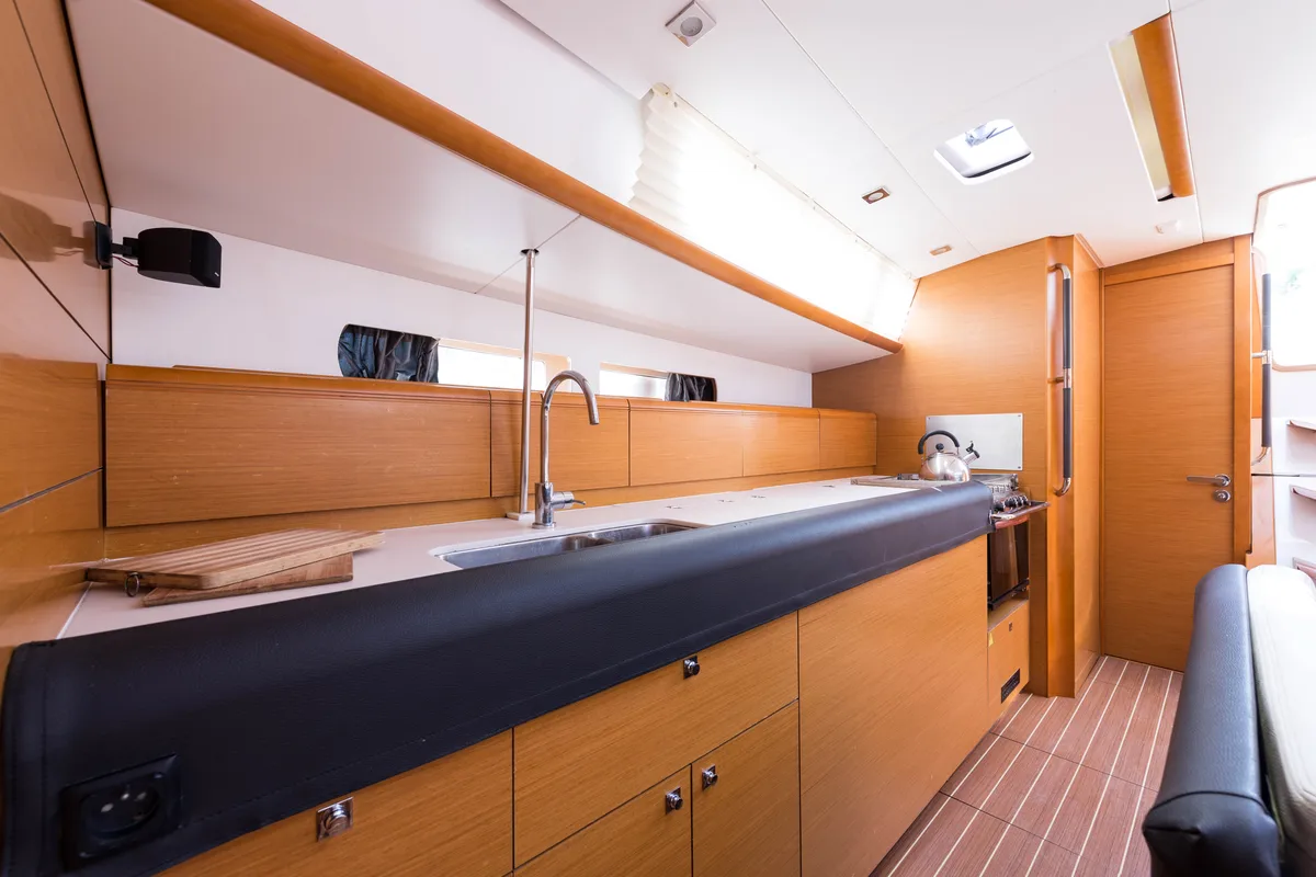 Galley of Vega, a Jeanneau Sun Odyssey 469 sailboat at Municipal Unit of Nea Peramos, Greece