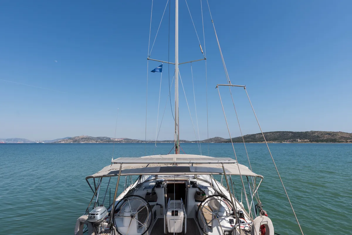 Exterior view of Vega, a Jeanneau Sun Odyssey 469 sailboat at Municipal Unit of Nea Peramos, Greece
