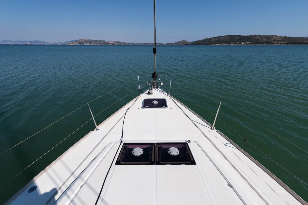 Exterior view of Vega, a Jeanneau Sun Odyssey 469 sailboat at Municipal Unit of Nea Peramos, Greece